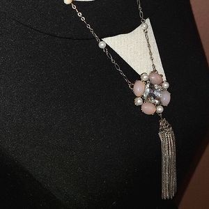 Pink opal type floral necklace